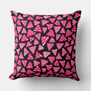 Triangles 240121 -  Neon Red and White on Black Cushion