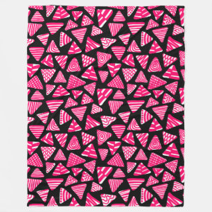 Triangles 240121 - Neon Red and White on Black Fleece Blanket