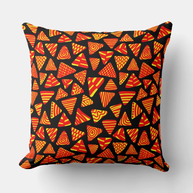 Triangles 240121 - Red and Yellow on Black Cushion (Front)
