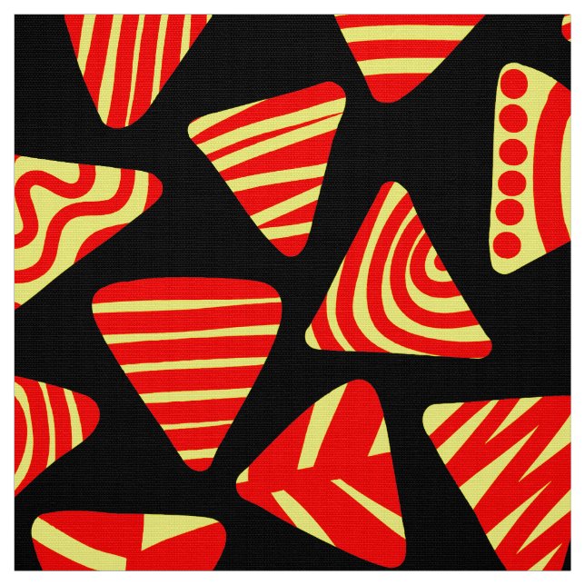 Triangles 240121 - Red and Yellow on Black Fabric (Swatch)