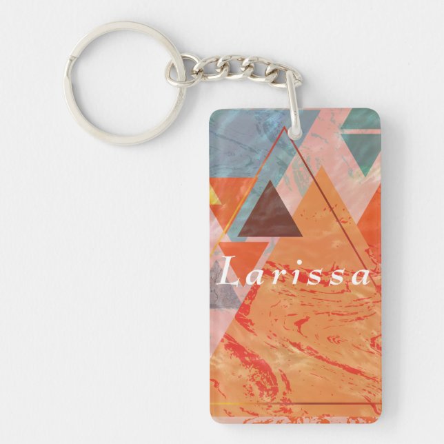 Triangles abstract geometric colour block pattern key ring (Front)