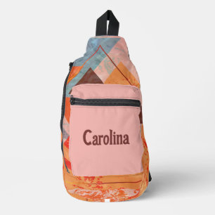 Triangles abstract geometric colour block pattern sling bag