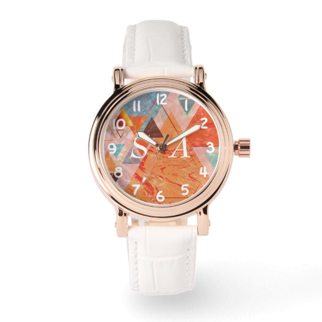 Triangles abstract geometric colour block pattern watch (Front)