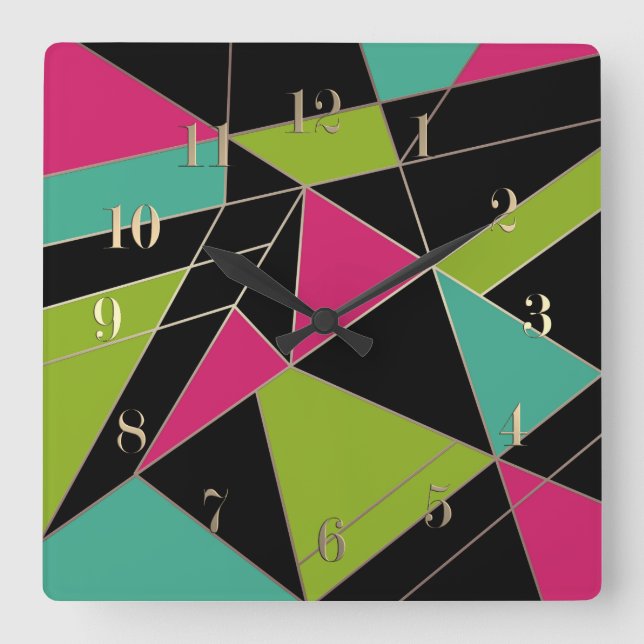 Triangles abstract print geometrical geometry mode square wall clock (Front)