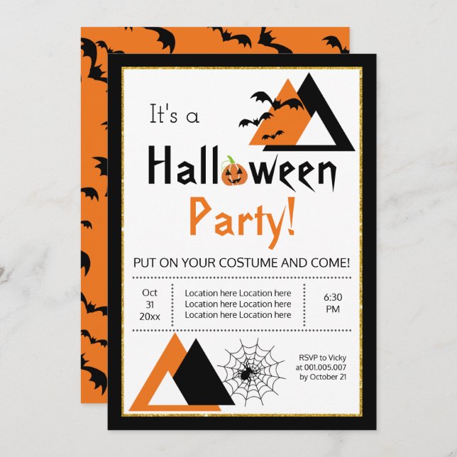 Triangles bats and spider web adult Halloween Invitation (Front/Back)