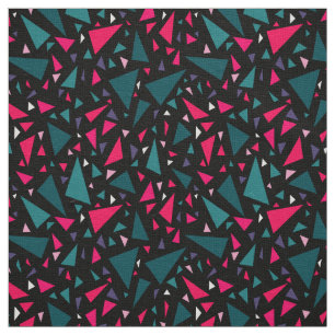 Triangles blue scarlet colours on black background fabric