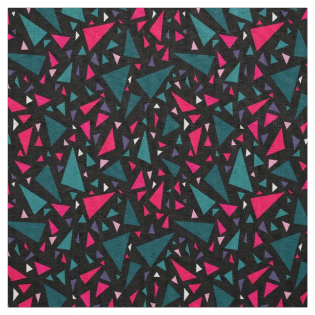 Triangles blue scarlet colours on black background fabric (Swatch)