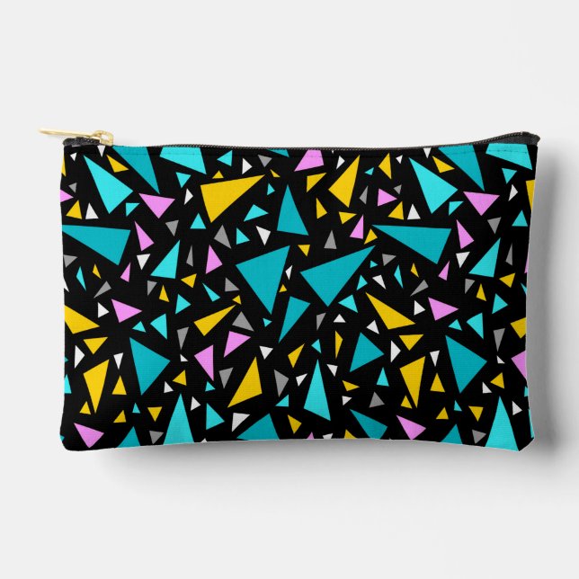 Triangles blue yellow colours on black background  accessory pouch (Front)