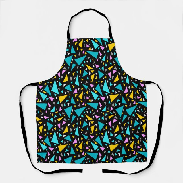 Triangles blue yellow colours on black background  apron (Front)