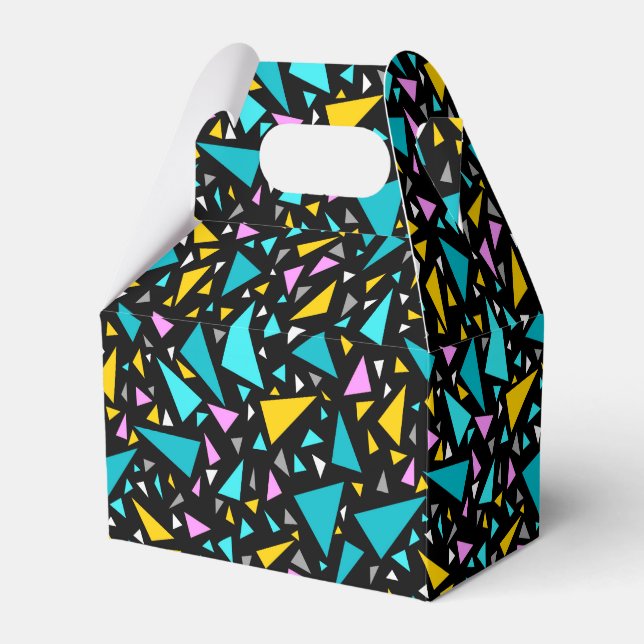 Triangles blue yellow colours on black background  favour box (Front Side)