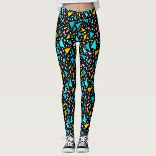Triangles blue yellow colours on black background leggings