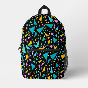Triangles blue yellow colours on black background  printed backpack