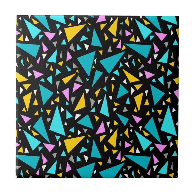 Triangles blue yellow colours on black background  tile (Front)