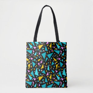 Triangles blue yellow colours on black background  tote bag