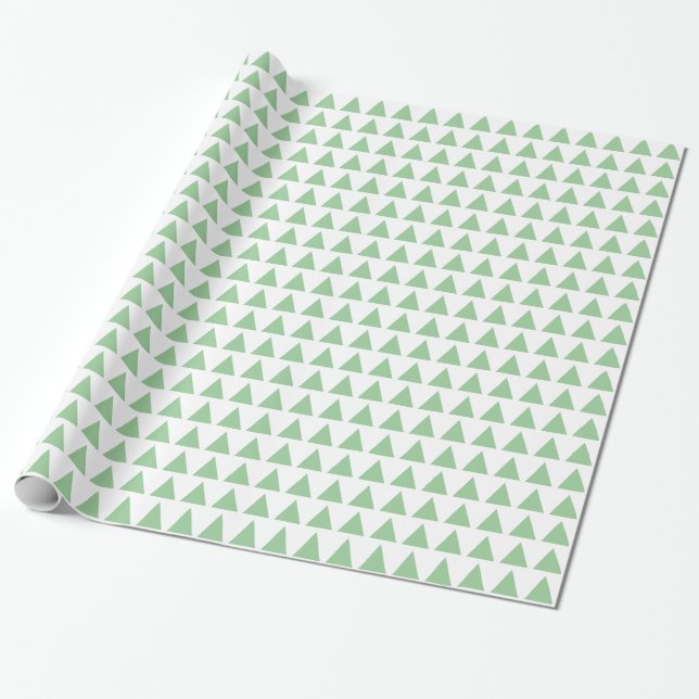 Triangles - Faded Green on White Wrapping Paper (Unrolled)