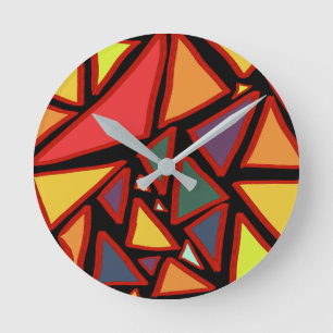 Triangles Geometric Mosaic Multicolor Round Clock