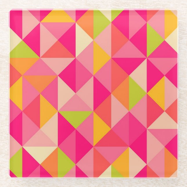 Triangles geometrical pattern glass coaster (Front)