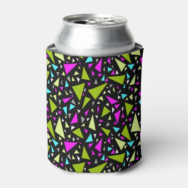 Triangles green crimson colours on black backgroun can cooler (Can Front)