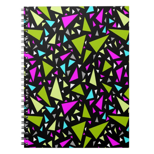 Triangles green crimson colours on black backgroun notebook (Front)