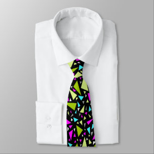 Triangles green crimson colours on black backgroun tie