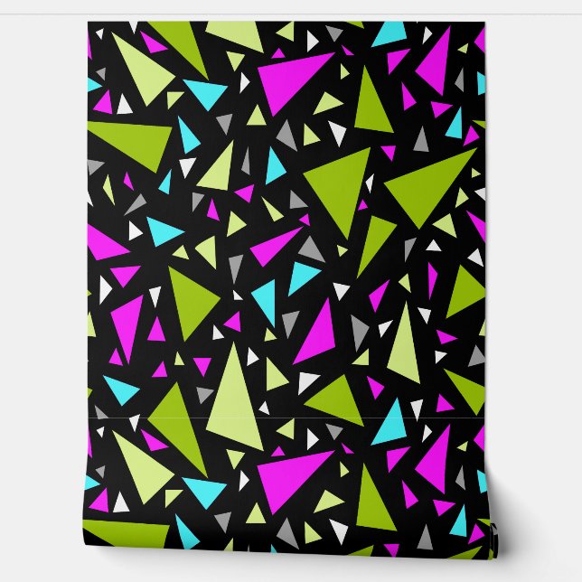 Triangles green crimson colours on black backgroun wallpaper (Unrolling)