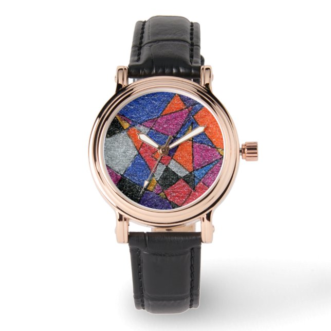 Triangles in multi-coloured metallic colour cells watch (Front)