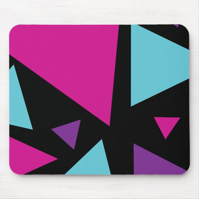 Triangles in Pink, Purple, Blue and Black Mouse Mat (Front)