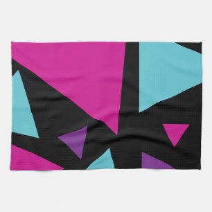 Triangles in Pink, Purple, Blue and Black Tea Towel