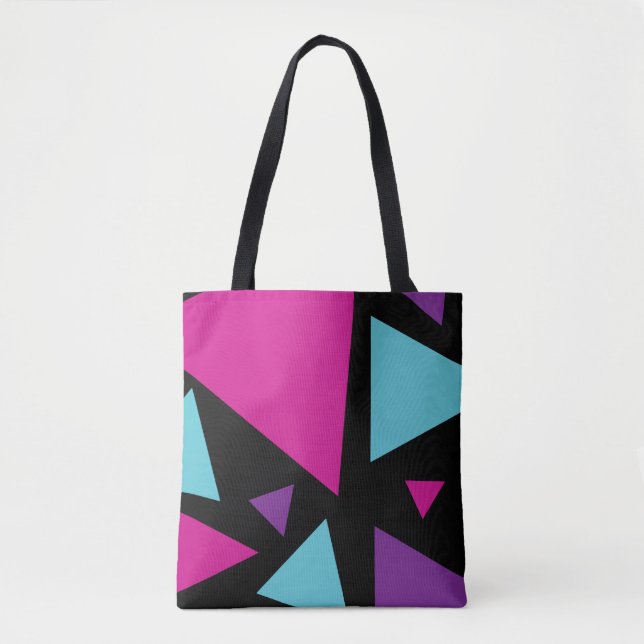 Triangles in Pink, Purple, Blue and Black Tote Bag (Front)