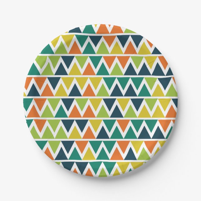 Triangles Lines Orange Yellow Light Green Paper Plate (Front)