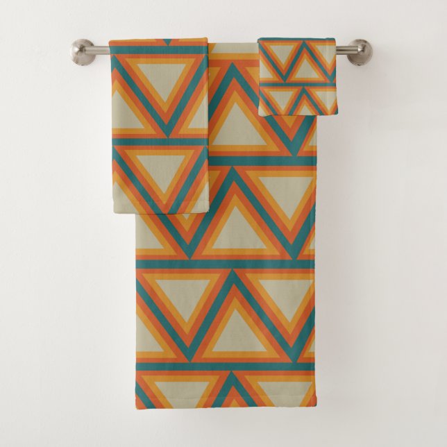 Triangles Modern Geometric Colourful Bath Towel Set (Insitu)