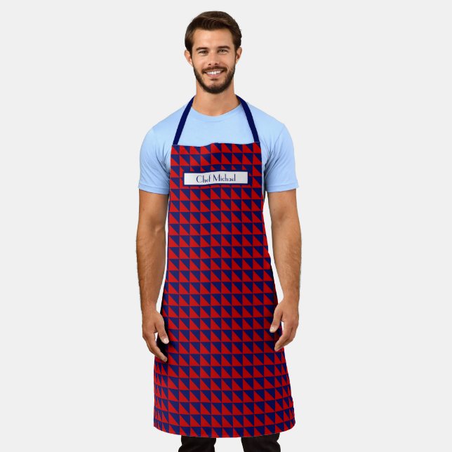 Triangles Pattern DIY Colours Red Navy SV Apron (Worn)