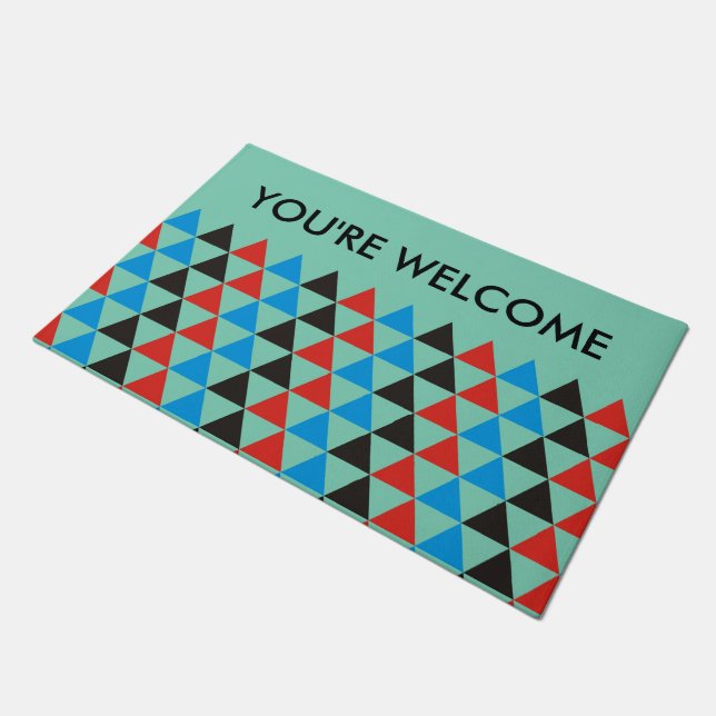 Triangles pattern - red black blue + your backgr. doormat (Angled)