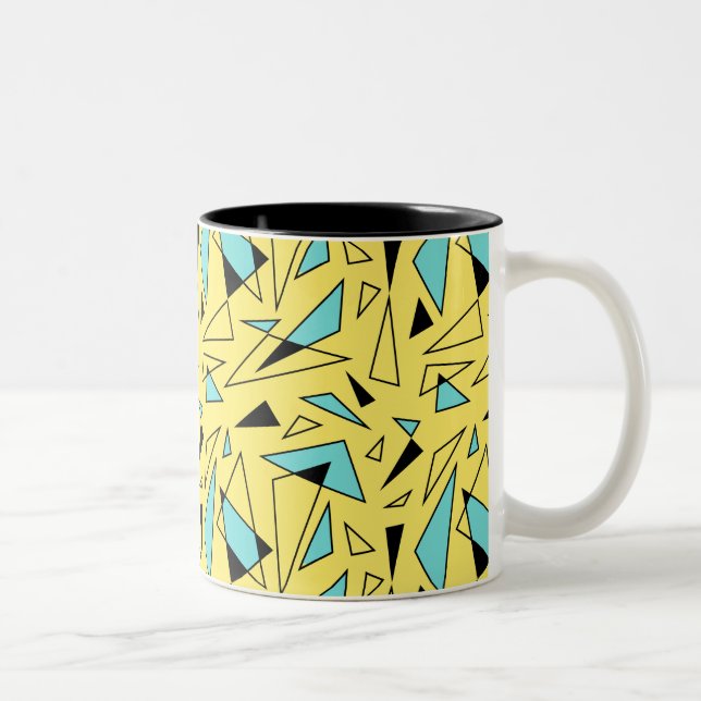 Triangles Pattern - Yellow & Turquoise Two-Tone Coffee Mug (Right)