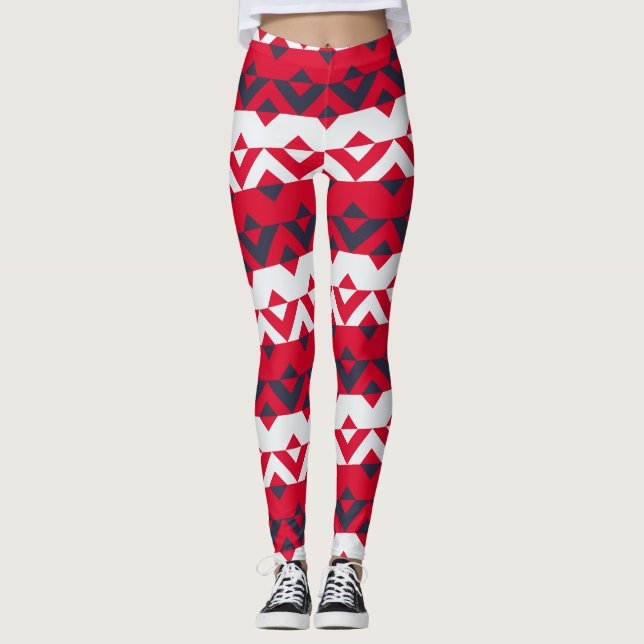 Triangles Red Blue Minimal Pattern Leggings (Front)