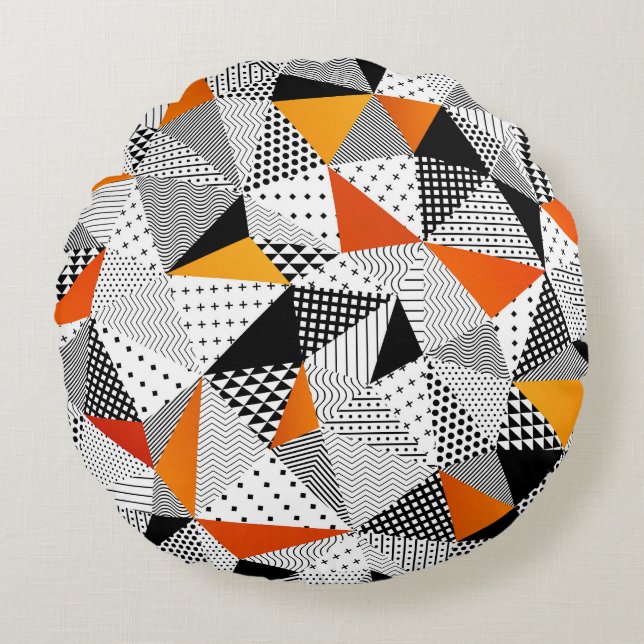 Triangular Fashion: Vintage Polygonal Elegance. Round Cushion (Front)