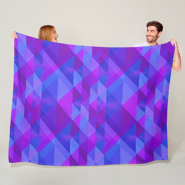 Triangular Geometric Design Purple Blue Fleece Blanket (In Situ)