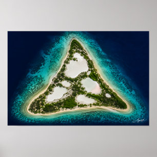 Triangular Island with Salt Lagoons Satellite View Poster