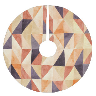 Triangular Mosaic Watercolor Earthy Pattern Brushed Polyester Tree Skirt