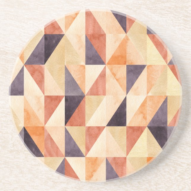 Triangular Mosaic Watercolor Earthy Pattern Coaster (Front)