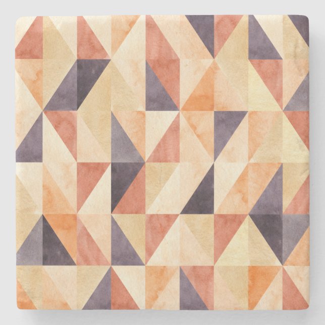 Triangular Mosaic Watercolor Earthy Pattern Stone Coaster (Front)