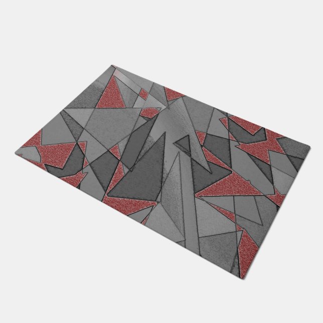 Triangular rough cutouts, over red background doormat (Angled)
