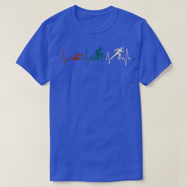 Triathlete Cycling Running Swimming Heartbeat Tria T-Shirt (Design Front)