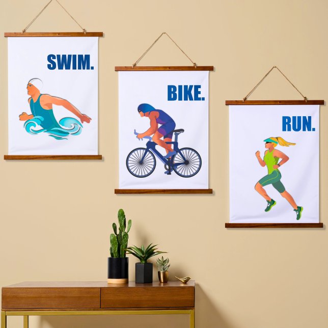 Triathlon Art – Swim Bike Run Motivational Decor Hanging Tapestry (Creator Uploaded)