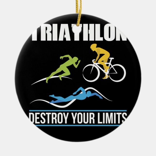 Triathlon Destroy Your Limits Run Bike Swim Ceramic Tree Decoration (Front)