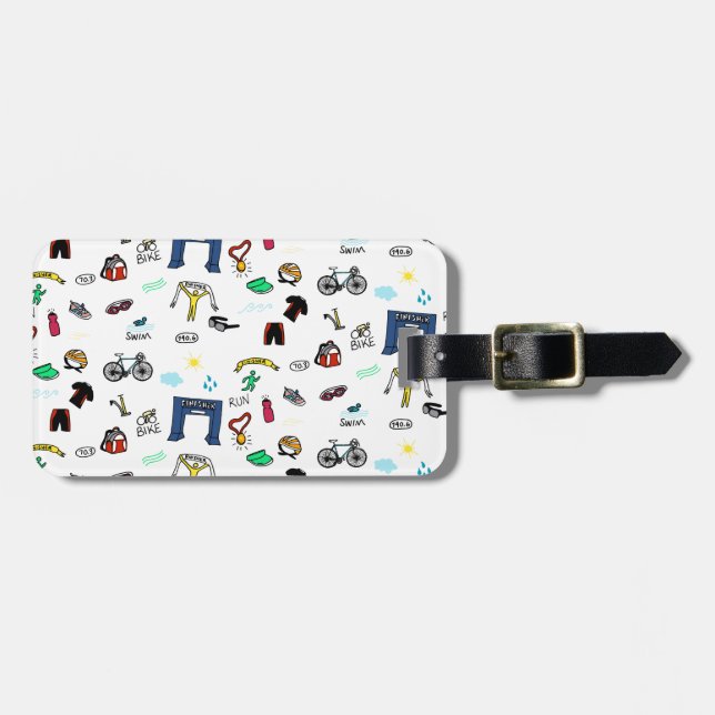 Triathlon Doodles Luggage Tag (Front Horizontal)