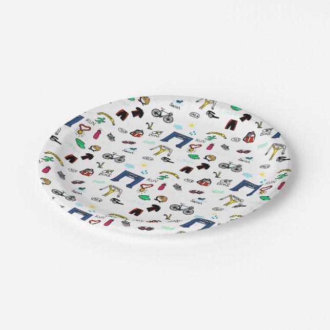 Triathlon Doodles Paper Plates (Angled)