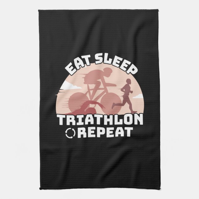 Triathlon - Eat Sleep Triathlon Repeat Tea Towel (Vertical)