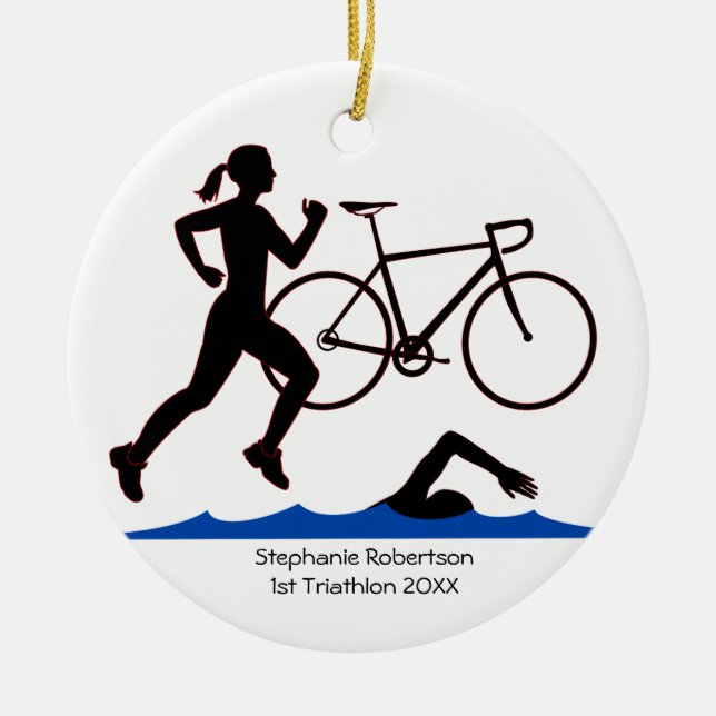 Triathlon Female Keepsake Ceramic Tree Decoration (Front)