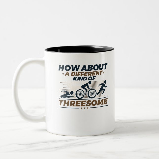 Triathlon Funny Different Kind of Threesome Two-Tone Coffee Mug (Left)